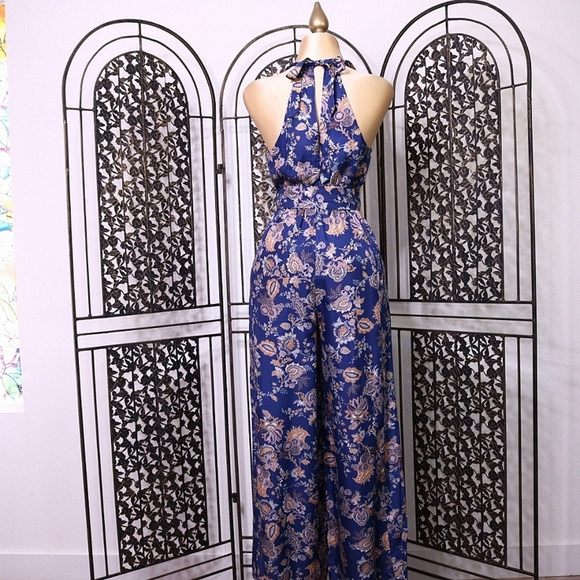 Elegant Anthropologie Jumpsuit in Navy Blue, Paisley Pattern Size XS - Picture 3 of 8